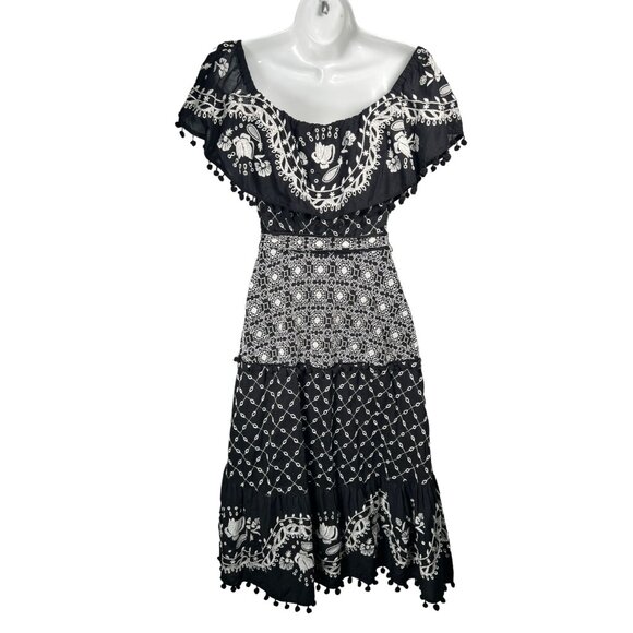 by Anthropologie Marisol Off-Shoulder Embroidered Midi Dress Black Fit & Flare 6 - Picture 12 of 16